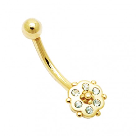 Jeweled Tiny Flower 14K Gold Navel Ring