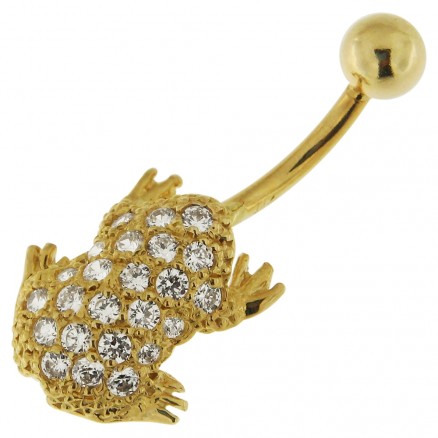 Frog Jeweled 14K Gold Belly Ring