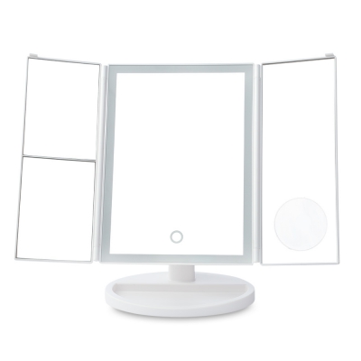 Tri-folded 2X 3X 10X Magnification LED Light Cosmetic Mirror