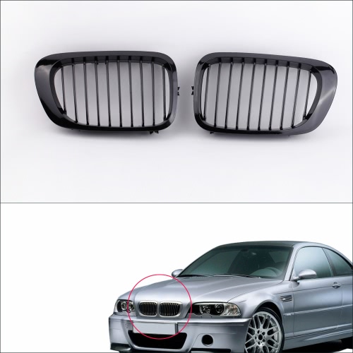 2Pcs Gloss Black Front Kidney Sport Grille for BMW E46 3 Series 2 Door Coupe Convertible 1998-2002