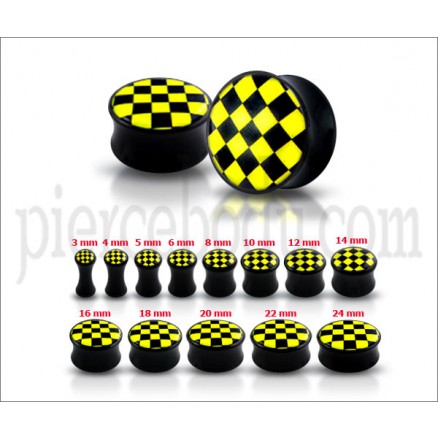 Black UV Internal Yellow Checker Logo With Screw Fit Ear Tunnel