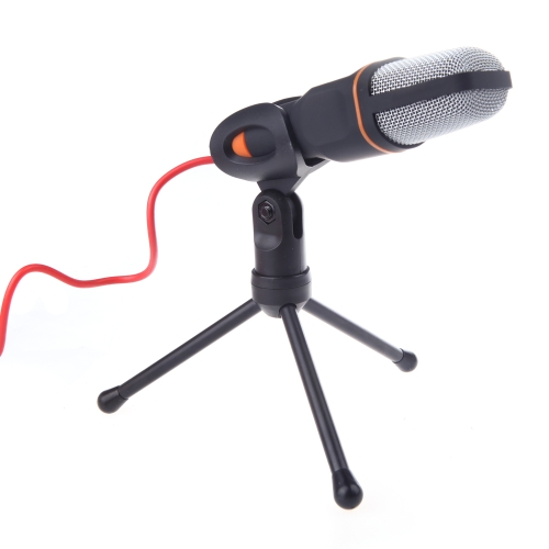 Mic Wired Condenser Microphone with Holder Clip for Chatting Singing Karaoke PC Laptop Black