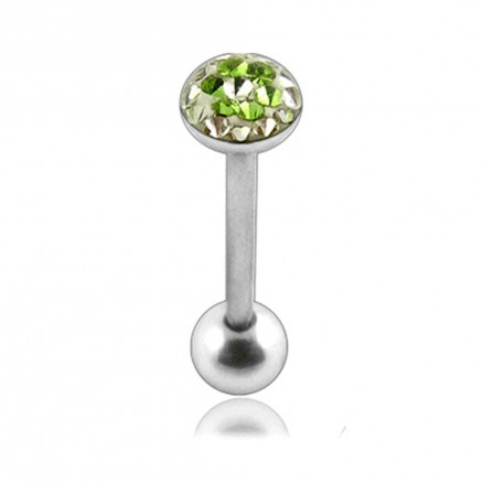Tongue Barbell with Green Epoxy covered crystals