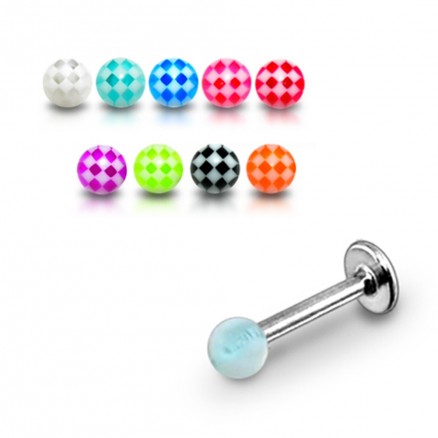 SS Labret With Suction Hold Illusion UV Design Spiral Ball Tongue Stud