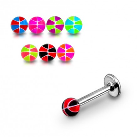 SS Labret Body Piercing Ring With Acrylic UV Mix Color Fancy Balls