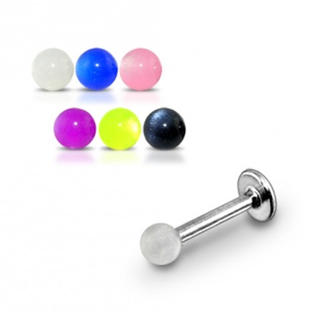 SS Eyebrow Tongue Labret With UV Acrylic Fancy Balls