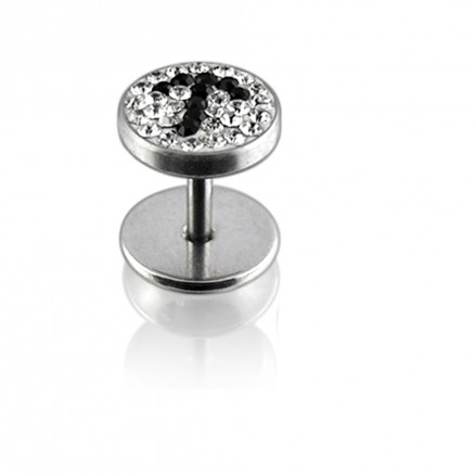 Black Crystal Stone Anchor Logo Ear Plug Body Jewelry
