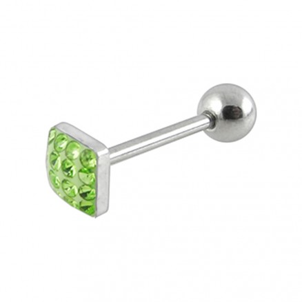 SS Tongue Barbell With Square Crystal Top