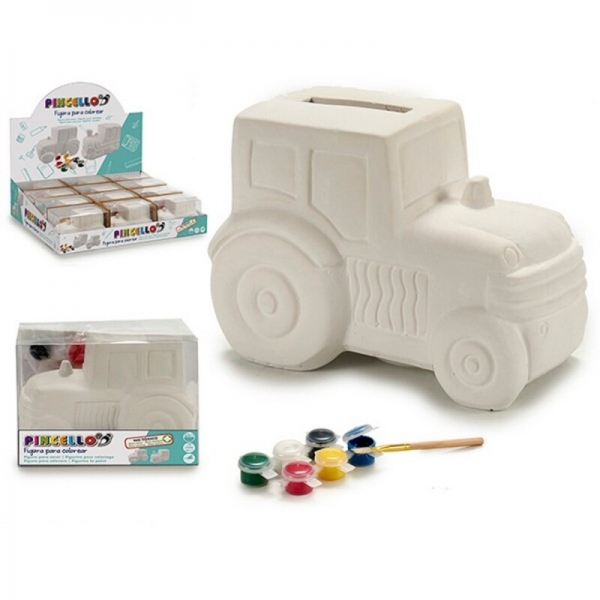 Money box Tractor White Ceramic (9,2 x 9 x 13 cm)