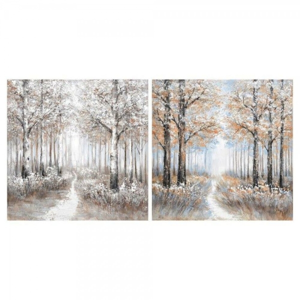 Painting DKD Home Decor Canvas Trees MDF Wood (2 pcs) (100 x 3 x 100 cm)