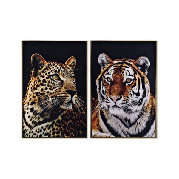 Painting DKD Home Decor Leopard Tiger Lacquered (2 pcs) (62 x 2 x 92 cm)