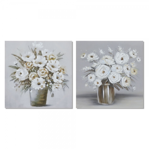 Painting DKD Home Decor Pinewood Canvas Vase (2 pcs) (80 x 2.8 x 80 cm)