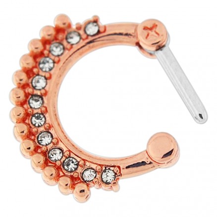 Rose Gold PVD Single Line Micro Paved CZ with Tribal Dots Septum Clicker