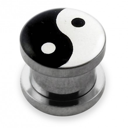 Black And White Ying Yang Logo With SS Screw Fit Ear Tunnel