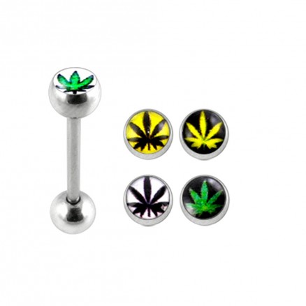 Tongue Barbell with 4 Free Marijuana Logo Ball
