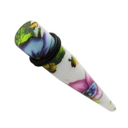 White And Multi Color Flower Straight Ear Taper Body Jewelry