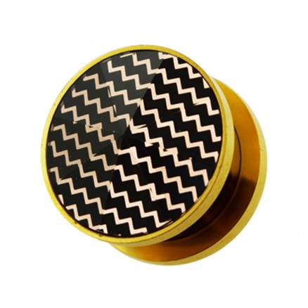 Gold PVD Platted Cut out Waves Jeweled Screw Fit Flesh Tunnel