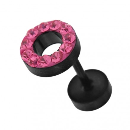 Multi Jeweled 8 mm Black PVD Flat Disc with Hole Invisible Ear Plug