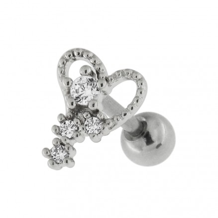 Jeweled Stylish Heart with Micro Setting CZ Stone Cartilage Helix Tragus Piercing Ear Stud