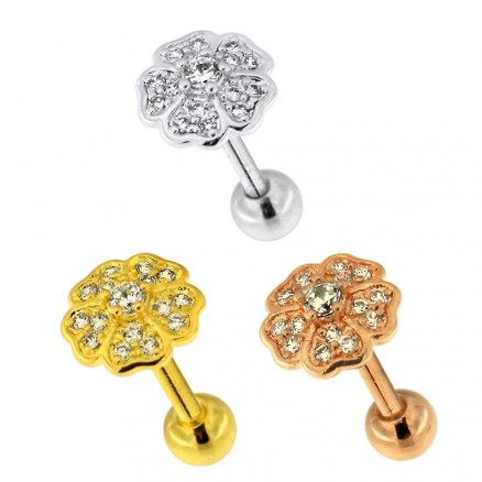 Flower Micro Jeweled Cartilage Helix Tragus Piercing Ear Stud