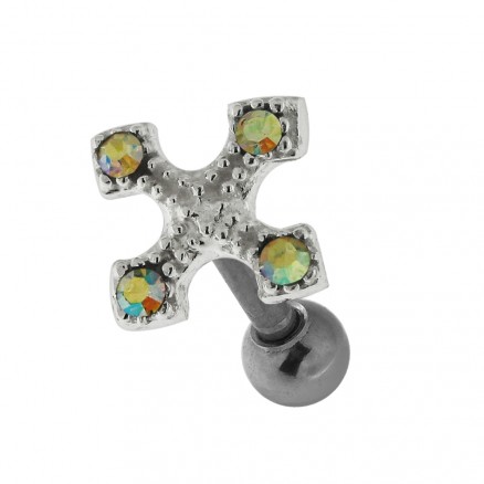 Jeweled Irish Cross 925 Sterling Silver Cartilage Tragus Piercing