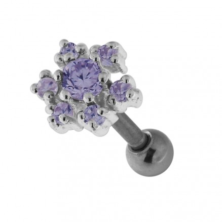 925 Sterling Silver Jeweled Flower Cartilage Tragus Piercing Ear Stud