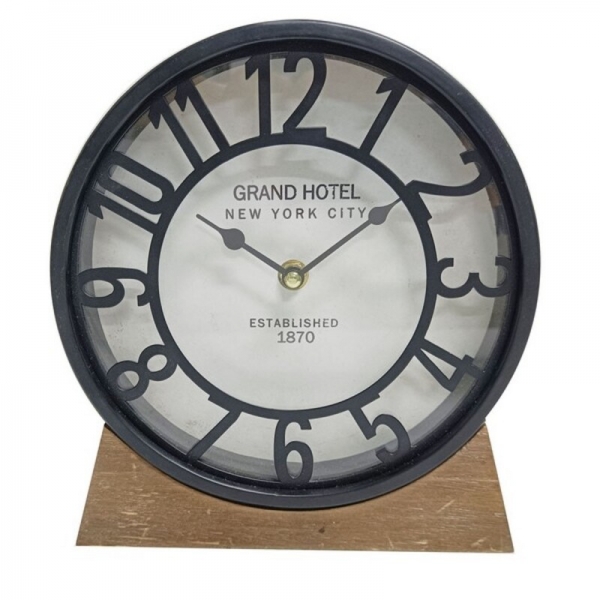 Table clock Black MDF Wood (20 x 20 x 6 cm) (Ø 20 cm)