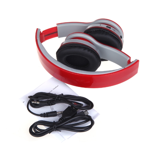 Foldable Wireless BT Stereo Headphone Headset Mic FM TF Slot for iPhone iPad PC Red