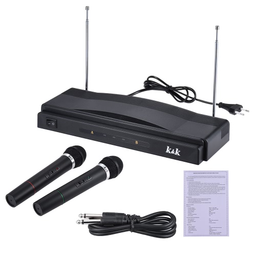 Studio Wireless Mic Remote Microphone System Kit FM Transmitter Receiver with Audio Cable for KTV Teaching Show