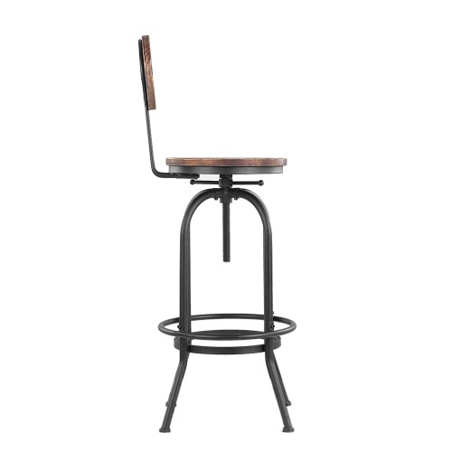 iKayaa Industrial Style Bar Stool Height Adjustable Swivel Kitchen Dining Chair Pinewood Top + Metal With Backrest